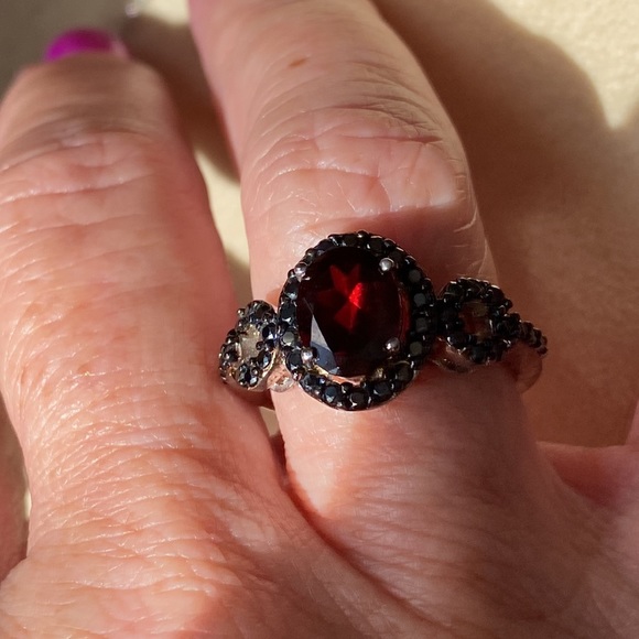 🌸 VEMELHO GARNET AND BLACK SPINEL COMPLETE SET 🌸 SIZE 8 RING 🌸 - Picture 2 of 16